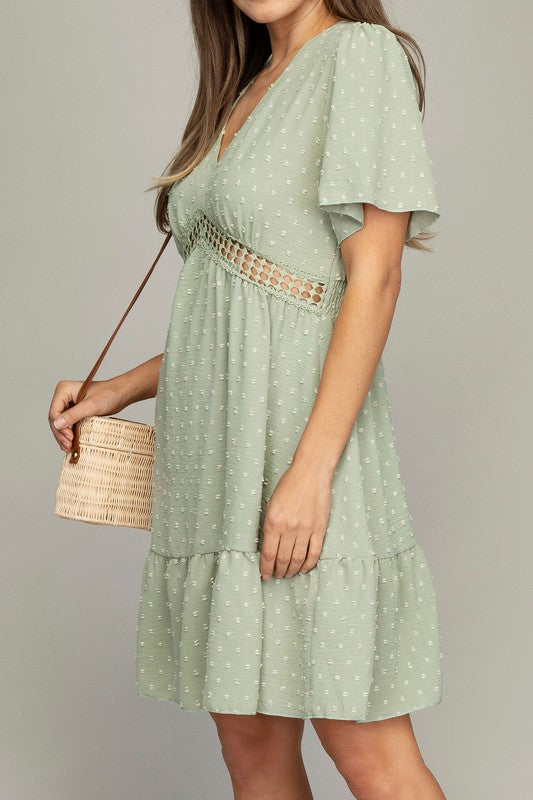 V-NECK DRESS WITH LACE TRIM