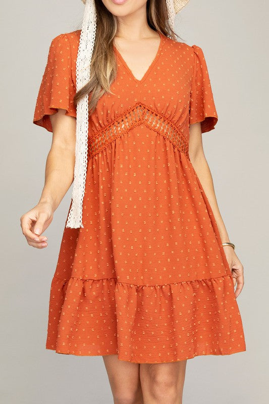 V-NECK DRESS WITH LACE TRIM