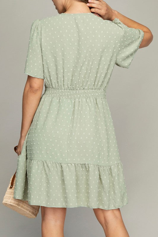 V-NECK DRESS WITH LACE TRIM