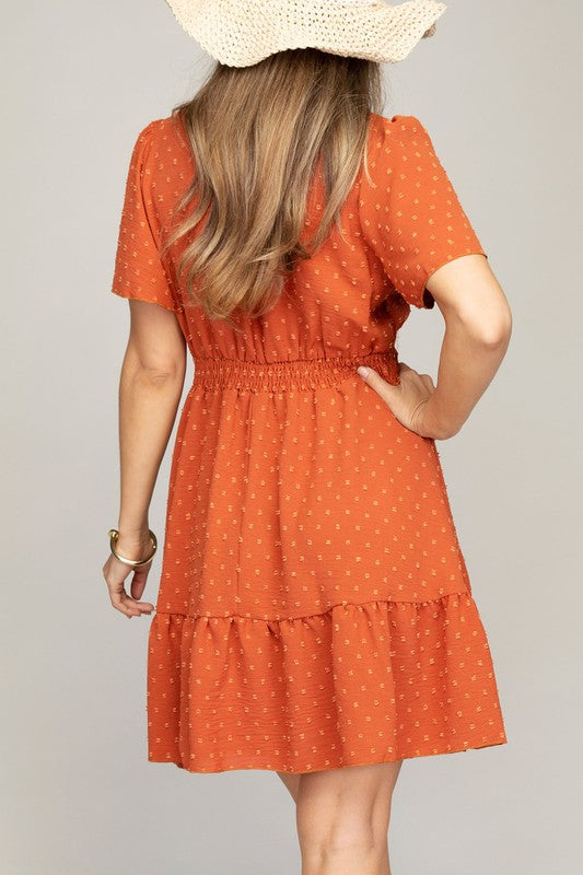 V-NECK DRESS WITH LACE TRIM