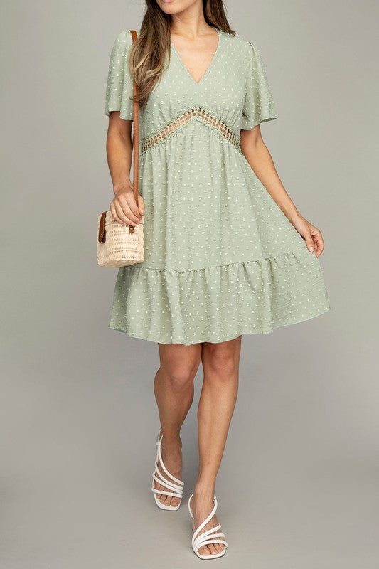 V-NECK DRESS WITH LACE TRIM