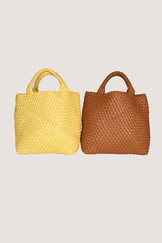 VEGAN LEATHER WEAVED TOTE