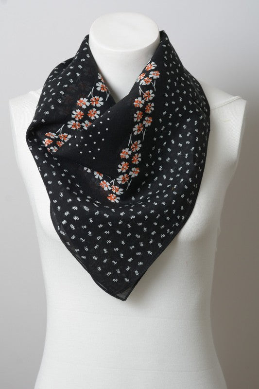 DOT AND FLORAL BANDANA SCARF