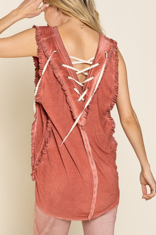 CRISS-CROSS LACE UP OPEN BACK TANK TOP