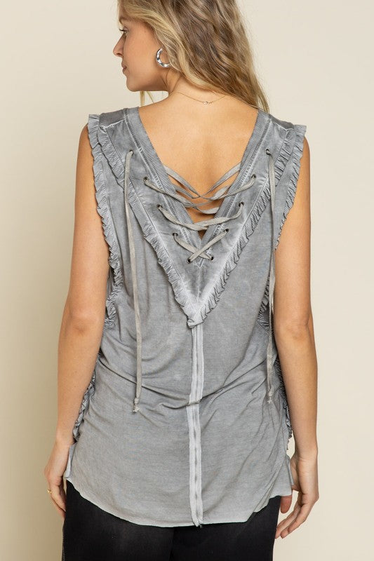 CRISS-CROSS LACE UP OPEN BACK TANK TOP