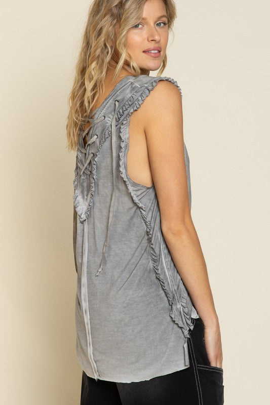 CRISS-CROSS LACE UP OPEN BACK TANK TOP