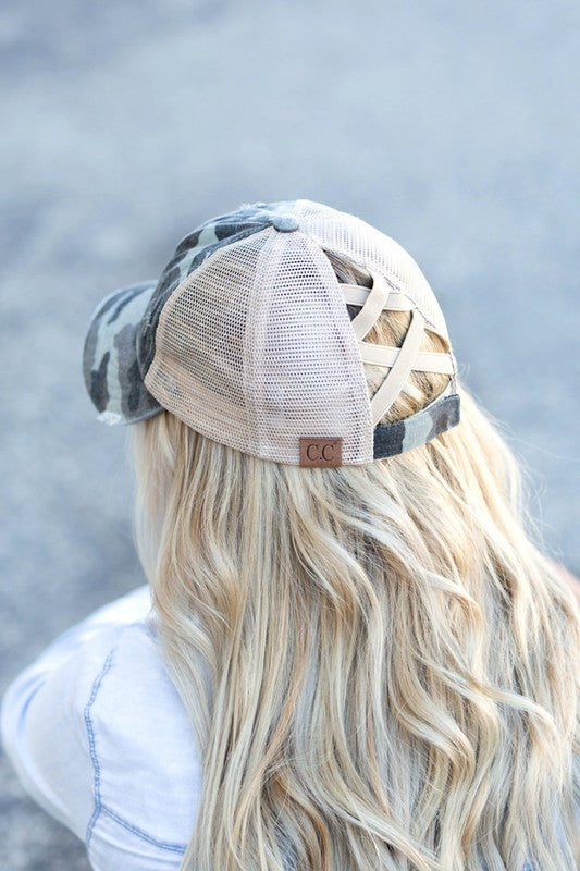 CC CAMO CRISS-CROSS PONYTAIL CAP