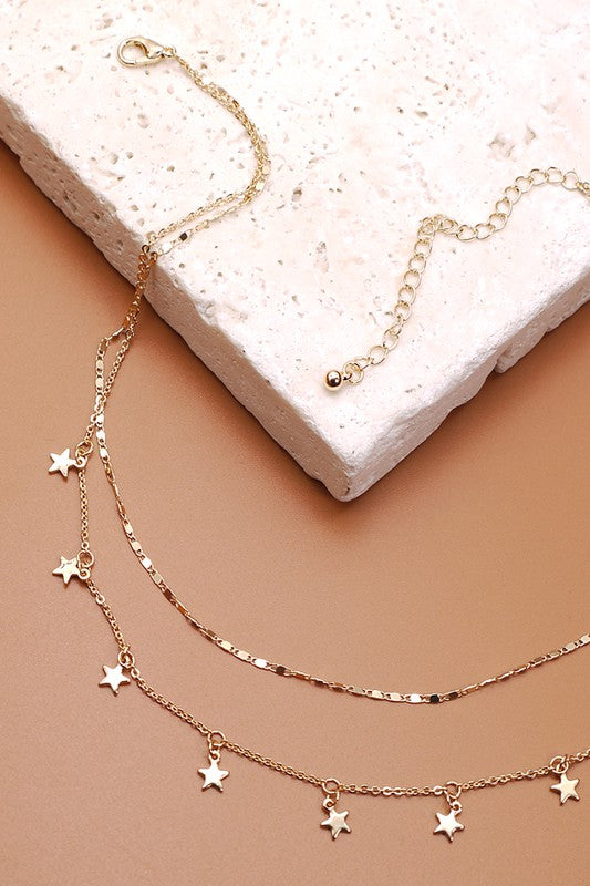 LAYERED STAR DROP NECKLACE