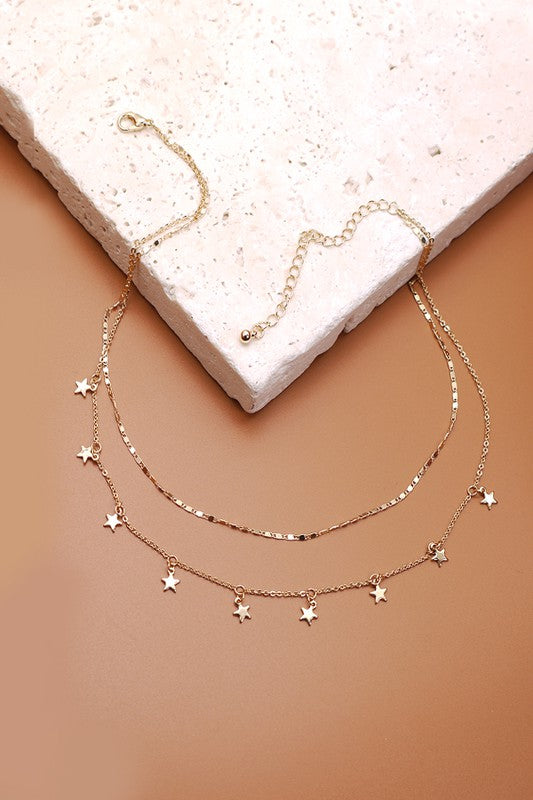 LAYERED STAR DROP NECKLACE