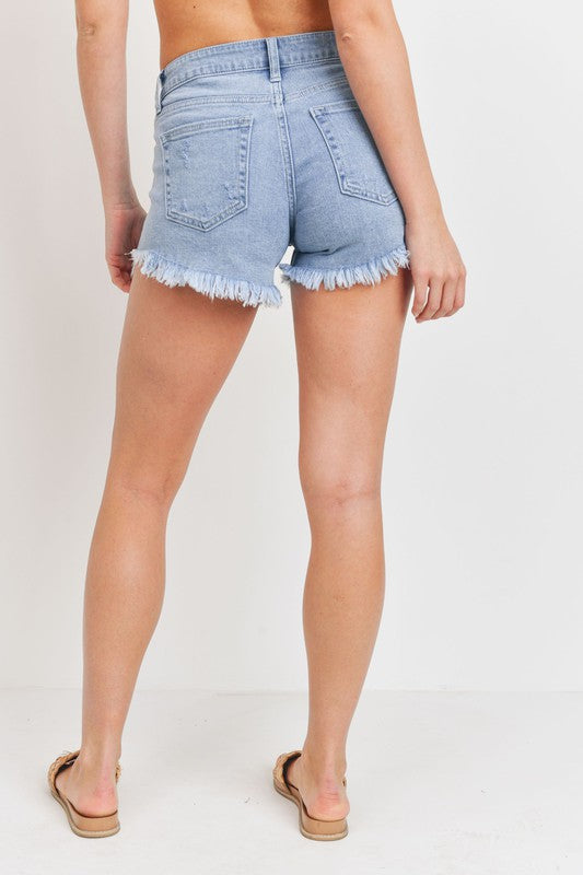 CURVED FRAY HEM DENIM SHORTS