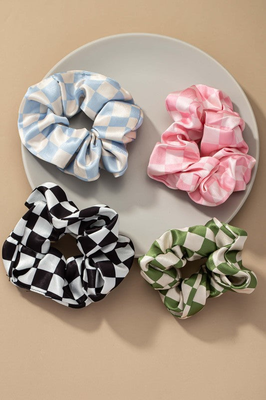 CHECK PATTERN SOFT SATIN SCRUNCHIES