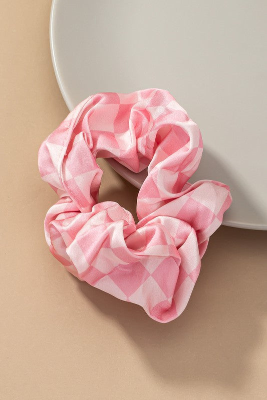 CHECK PATTERN SOFT SATIN SCRUNCHIES