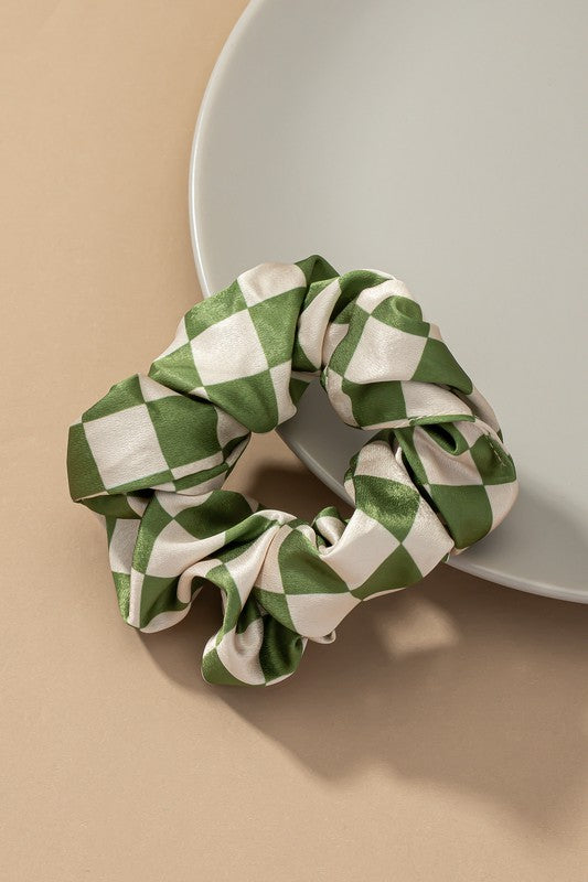 CHECK PATTERN SOFT SATIN SCRUNCHIES