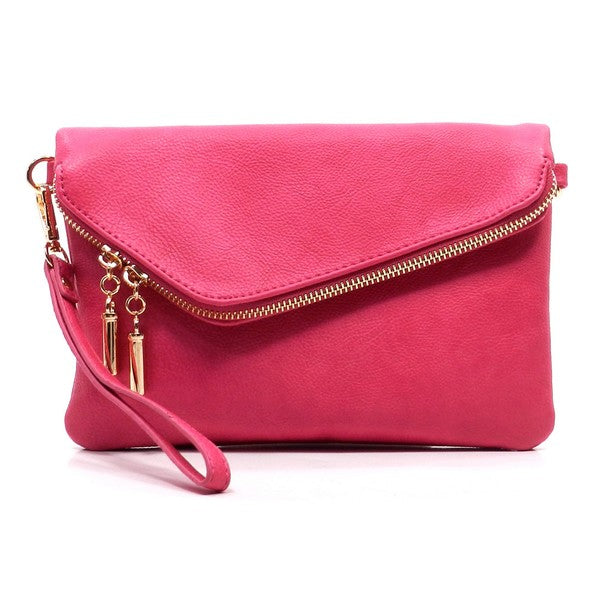 FALLON FOLDOVER CLUTCH WITH SHOULDER STRAP