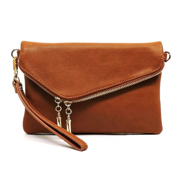 FALLON FOLDOVER CLUTCH WITH SHOULDER STRAP