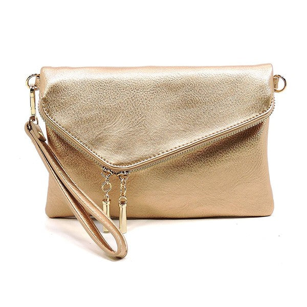 FALLON FOLDOVER CLUTCH WITH SHOULDER STRAP