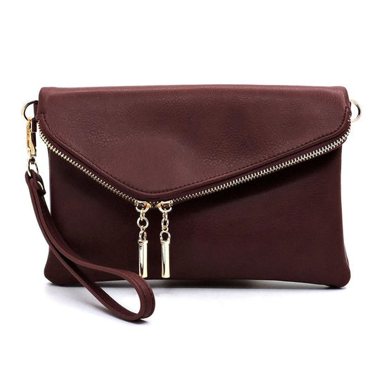 FALLON FOLDOVER CLUTCH WITH SHOULDER STRAP