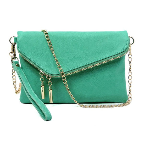 FALLON FOLDOVER CLUTCH WITH SHOULDER STRAP