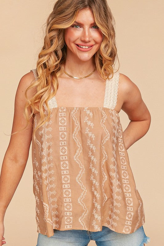 EMBROIDERED CROCHET LACE TOP