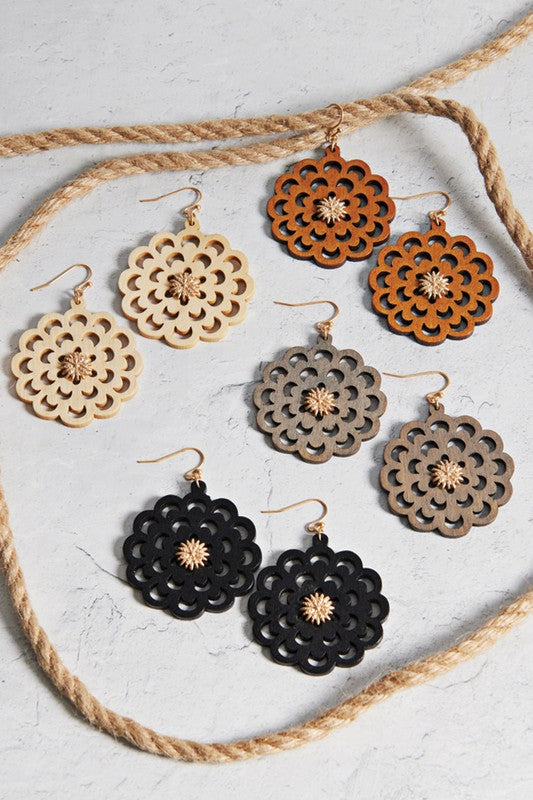 FLORAL WOOD EARRINGS