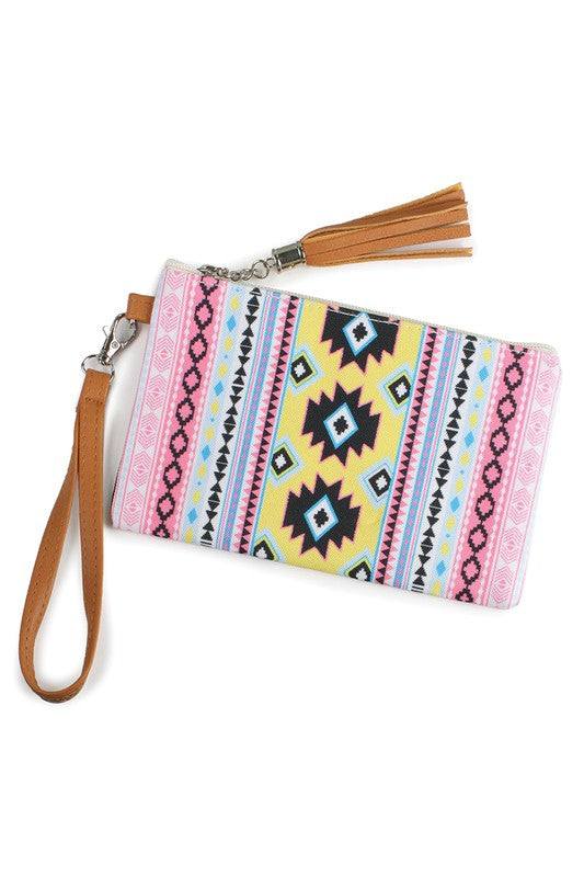 VIBRANT AZTEC PRINT WALLET WITH WRISTLET