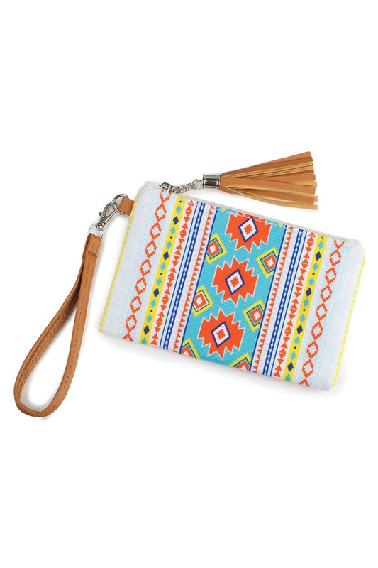 VIBRANT AZTEC PRINT WALLET WITH WRISTLET