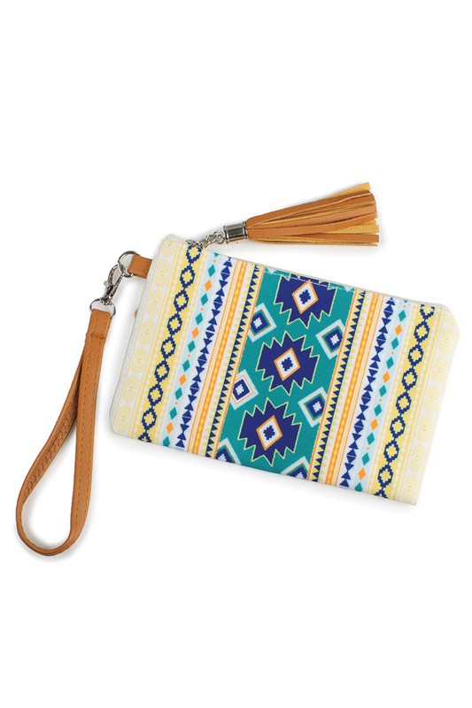 VIBRANT AZTEC PRINT WALLET WITH WRISTLET