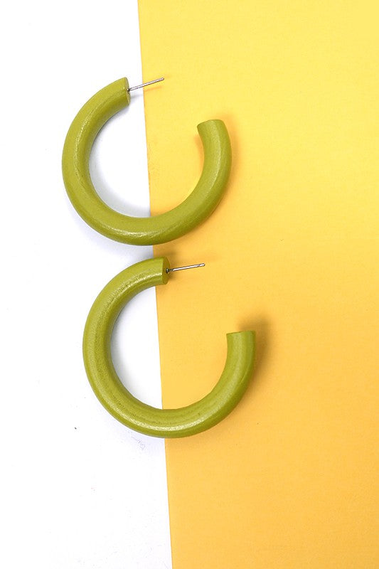 COLORFUL WOOD HOOP EARRINGS