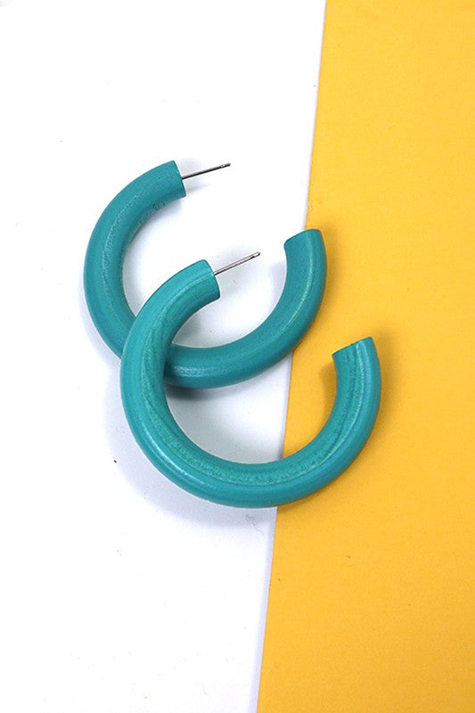 COLORFUL WOOD HOOP EARRINGS