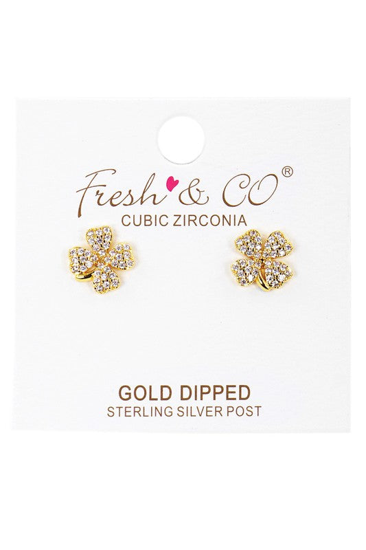 CZ GOLD-DIPPED CLOVER EARRINGS