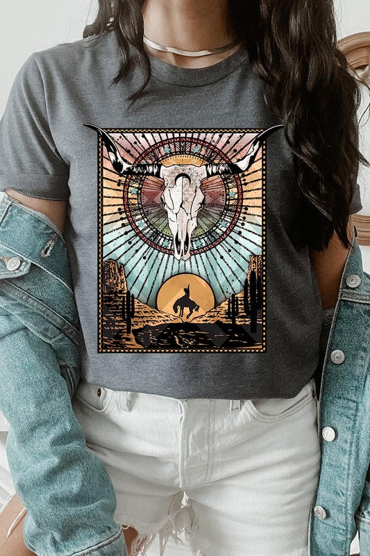 PLUS SIZE BULL SKULL WESTERN TEE