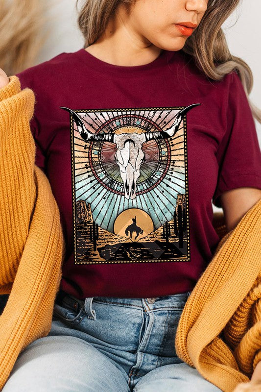 PLUS SIZE BULL SKULL WESTERN TEE