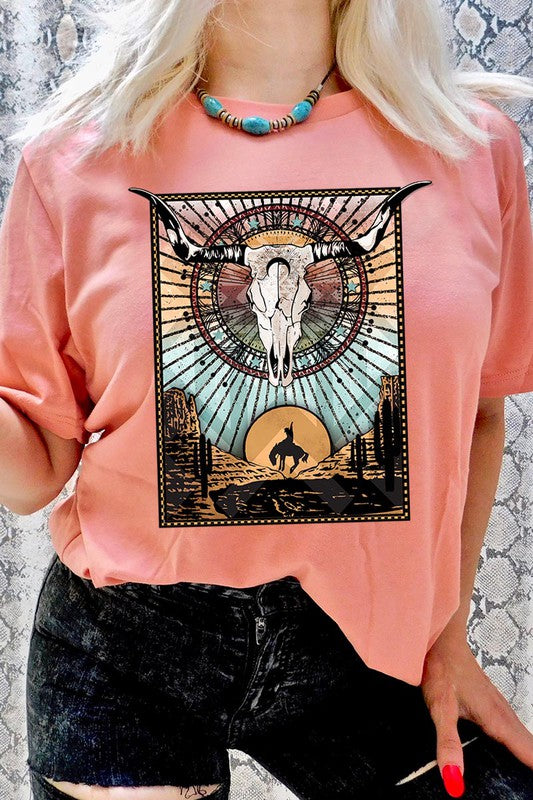 PLUS SIZE BULL SKULL WESTERN TEE