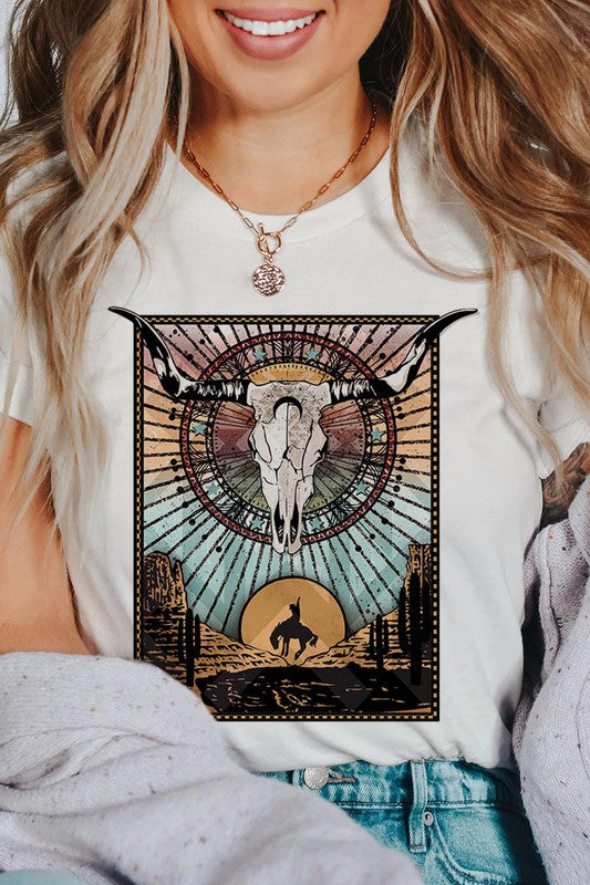 PLUS SIZE BULL SKULL WESTERN TEE