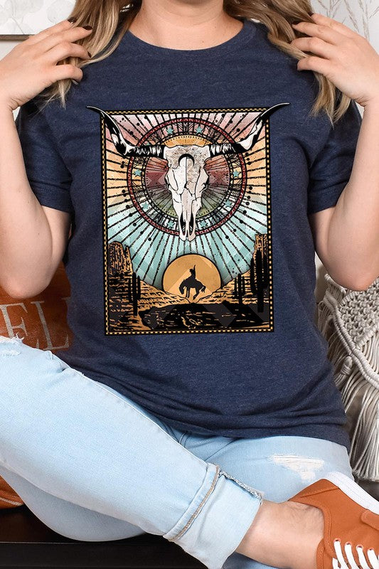 PLUS SIZE BULL SKULL WESTERN TEE