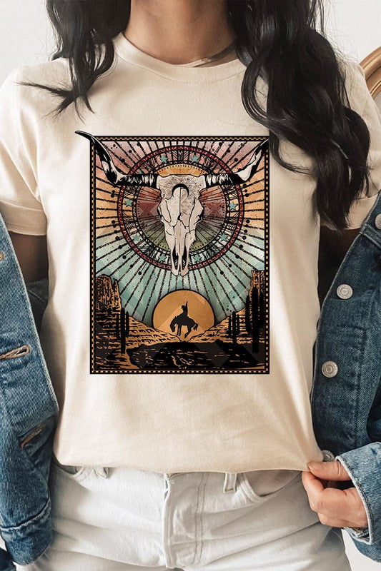 PLUS SIZE BULL SKULL WESTERN TEE