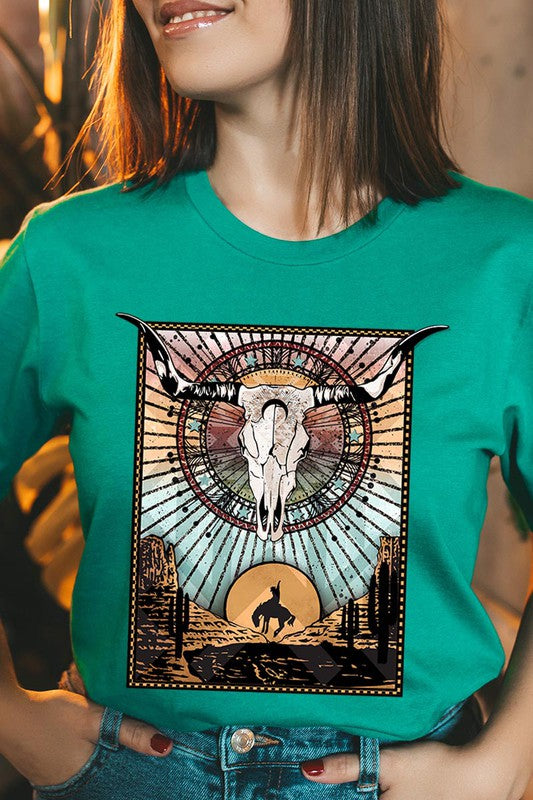 PLUS SIZE BULL SKULL WESTERN TEE