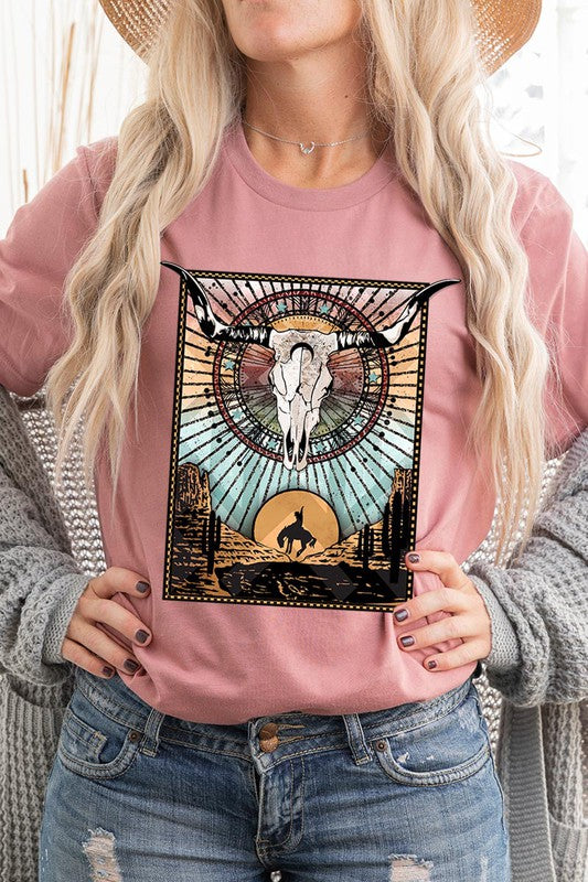 PLUS SIZE BULL SKULL WESTERN TEE