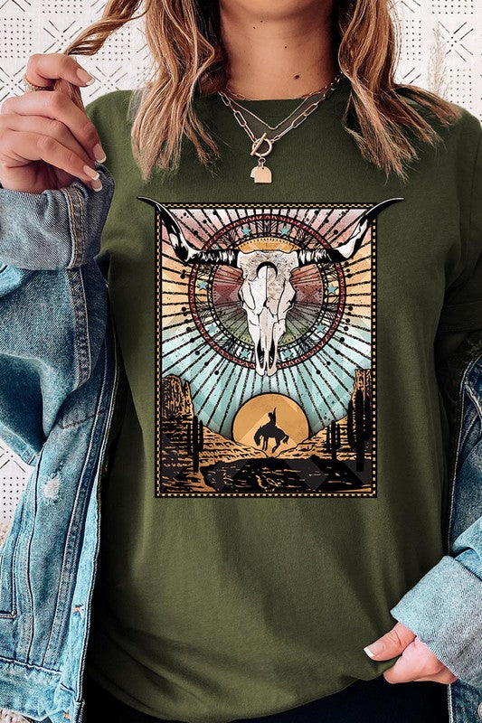 PLUS SIZE BULL SKULL WESTERN TEE