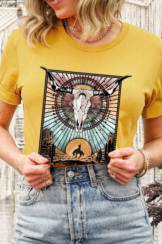 PLUS SIZE BULL SKULL WESTERN TEE