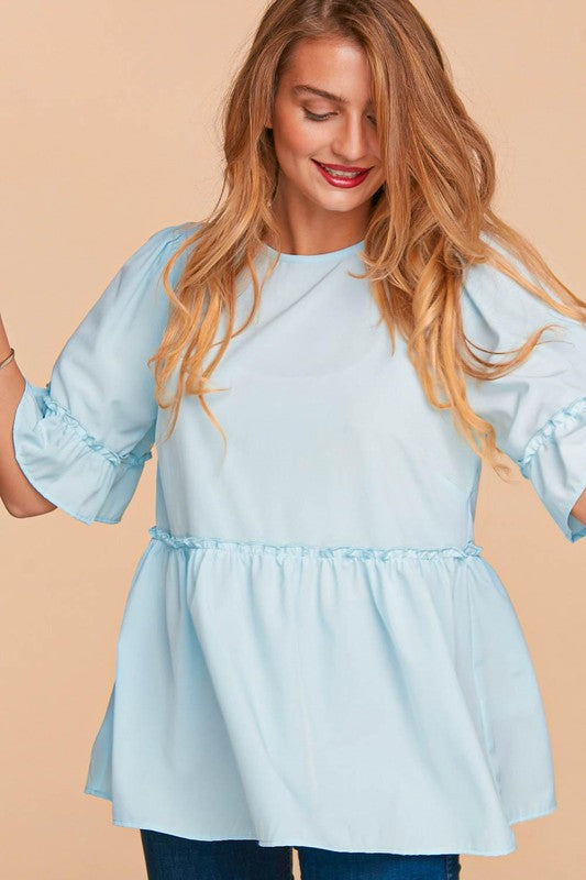 PLUS SIZE RUFFLE SLEEVE TOP