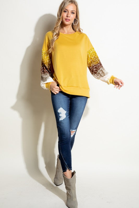 PLUS SIZE OMBRE TIE DYE VOLUME SLEEVE TOP