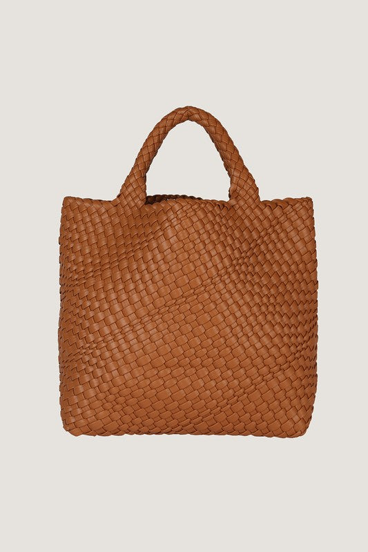 VEGAN LEATHER WEAVED TOTE