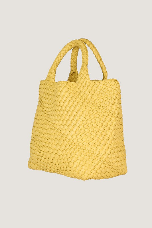 VEGAN LEATHER WEAVED TOTE