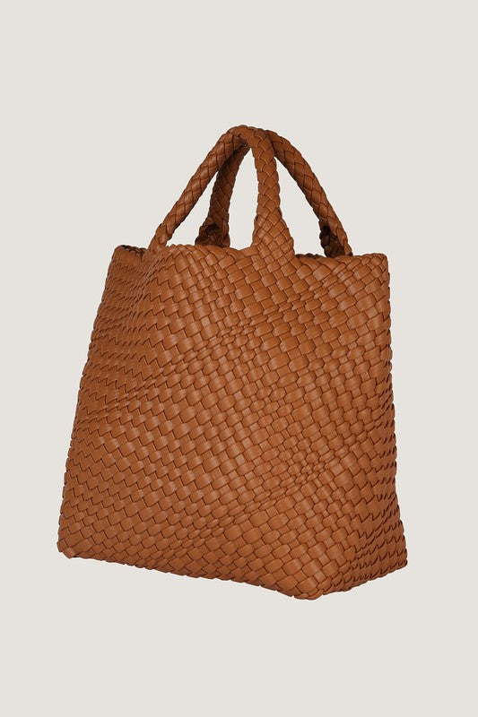 VEGAN LEATHER WEAVED TOTE