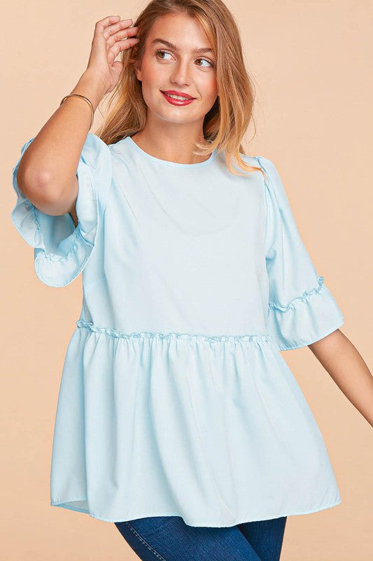 PLUS SIZE RUFFLE SLEEVE TOP