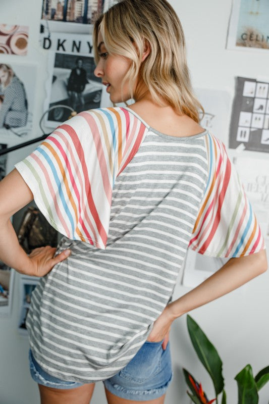 PLUS SIZE MULTI STRIPE JERSEY MIXED TOP