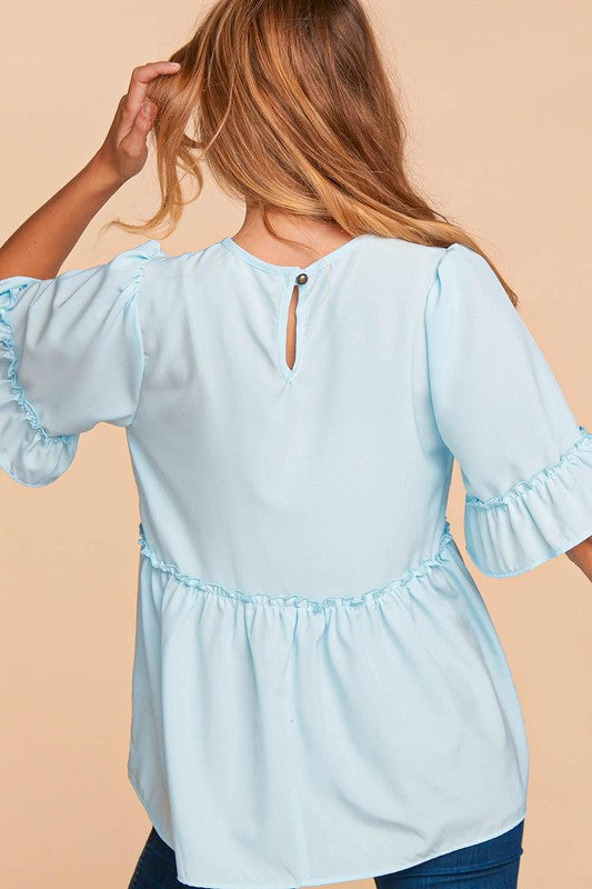 PLUS SIZE RUFFLE SLEEVE TOP