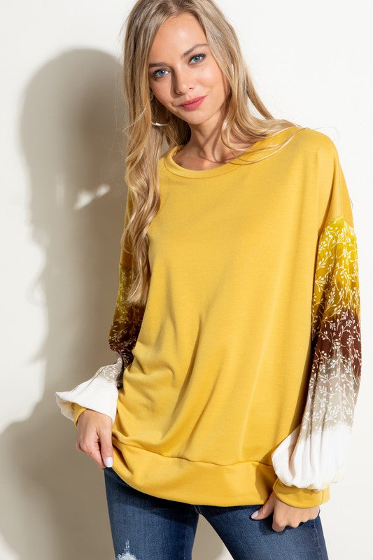 PLUS SIZE OMBRE TIE DYE VOLUME SLEEVE TOP