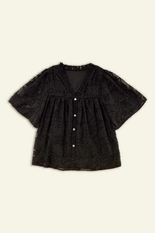 ABBY BLOUSE WITH RUFFLE TRIM